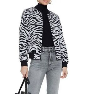Alice + Olivia | NWT | lonnie sequined zebra-print knitted bomber jacket | Sz L